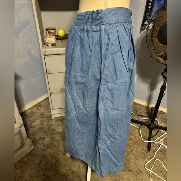 Karen Scott Denim Blue A-Line Skirt midi button down pockets small - Picture 6 of 8